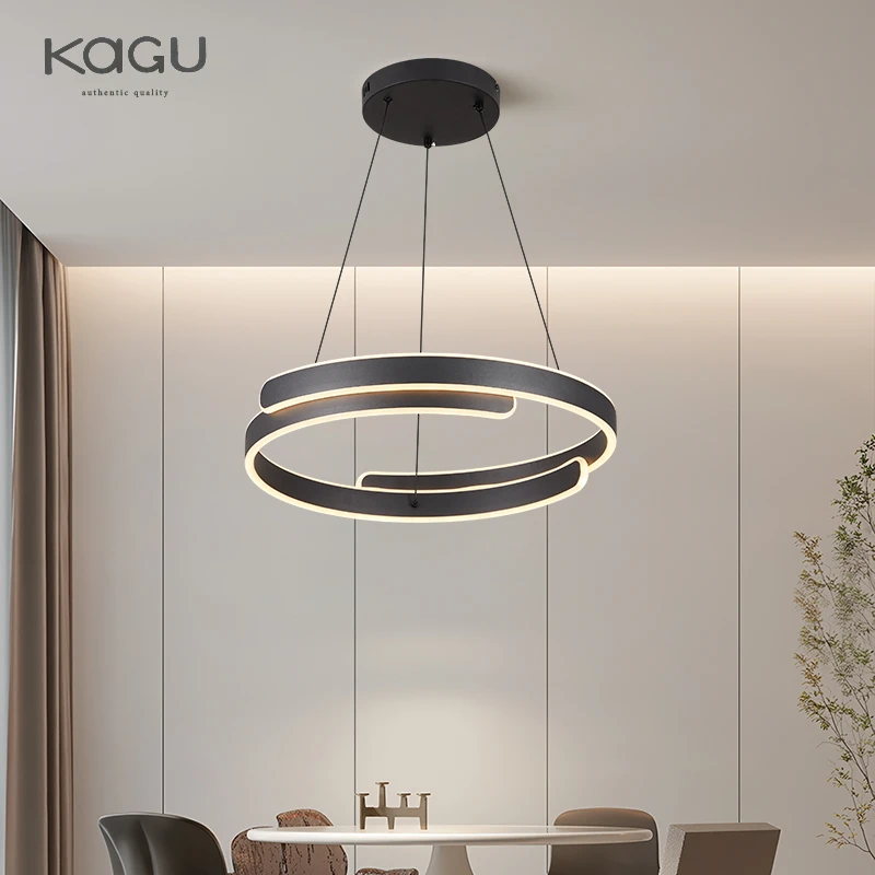 Imagem -03 - Kagu-preto e Branco Led Luzes Pingente Ring Chandelier Home Indoor Decor Iluminação do Quarto Lâmpada de Estudo Sala de Estar Sala de Jantar