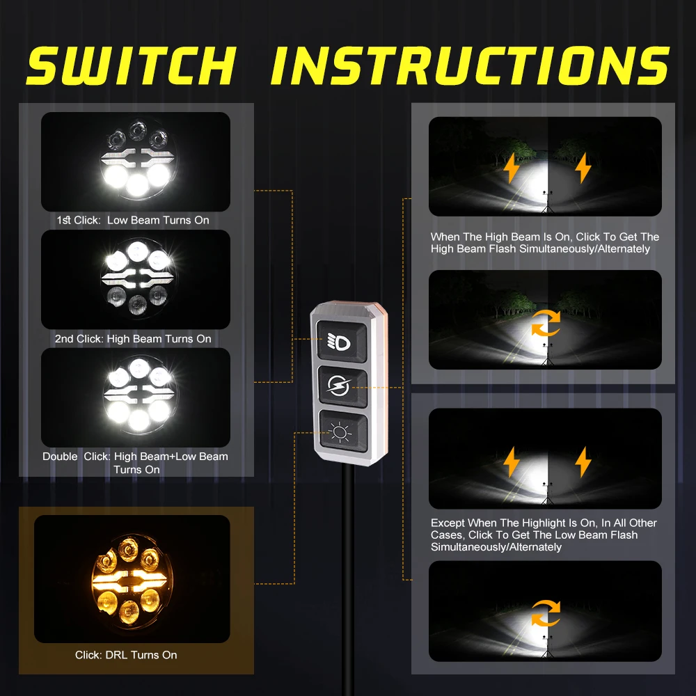 BraveWAY Foco Auxiliar LED Blanco/Amarillo de 3 Pulgadas para Motocicleta, Barra de Luz de Trabajo LED Súper Brillante, Proyector de Luz Antiniebla para Camión, 6000K 3000K Doble Color DRL para Uso Todoterreno en 4x4, ATV, Camión, Bicicleta, SUV, UTV