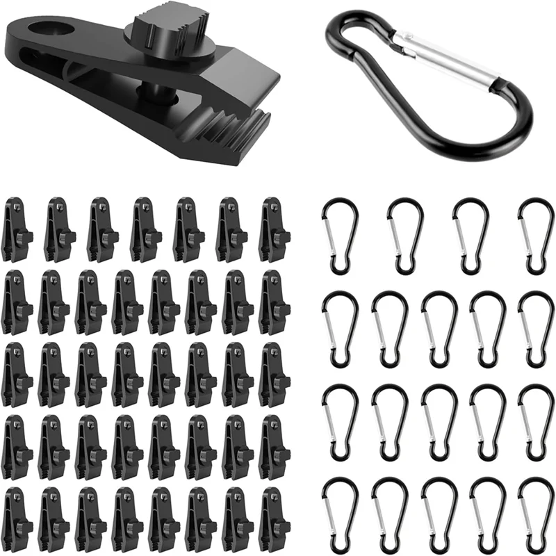 A93E-Tarp Clips Clamps 60 PCS Tent Clamp With Carabiners Tie Down Fastener Clips Holder For Tarp,Pool