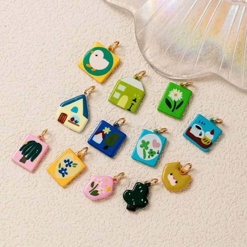 Fashion New Dopamine Series Flowers, Chicks, Kittens, Houses DIY Pendant Charms Jewelry Making