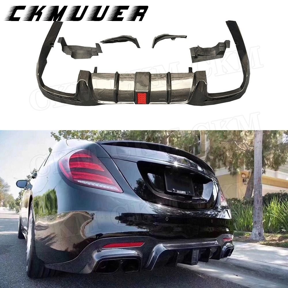 CKMUUER ألياف الكربون لمرسيدس بنز S Class W222 S63 S65 AMG B Style 2018 2019 المصد الخلفي الناشر مع جزء الحلق الذيل #1