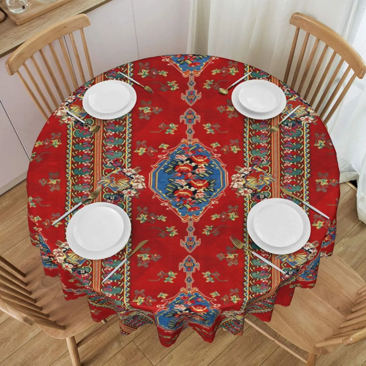 Round Tablecloth Tablecloth 60 inches Kitchen Dinning Table Cloth Spillproof Bohemian Floral Table Cover