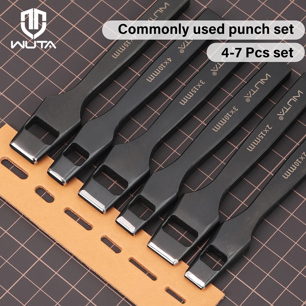 WUTA 2-7Pcs Set Commonly Used Leather Punches Kit Oblong Hole Punching Tools Belt Flat Round Hollow Puncher Leather DIY Craft