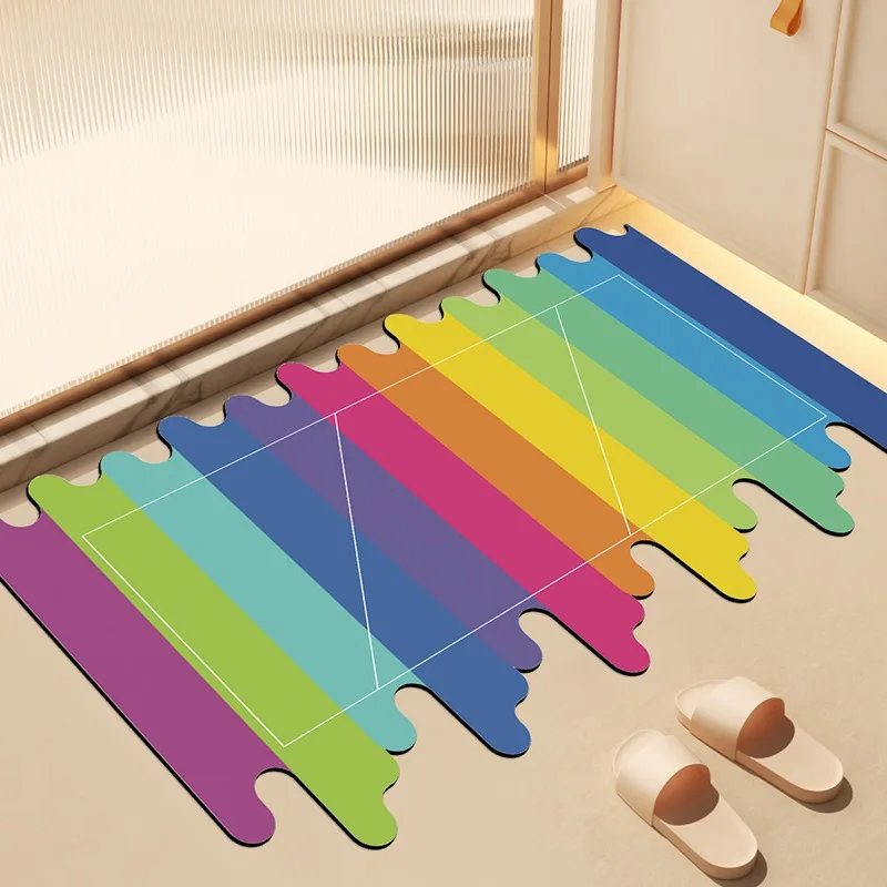 Bathroom Carpet Non-slip Water-absorbent Floor Mats PVC Diatom Mud Disposable Toilet Door rugs Dopamine Rainbow Color Foot Mat