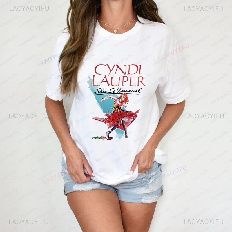 Cyndi Lauper Classic Poster Print Fashion T-shirt, Unisex Casual Streetwear, Spring/summer Cotton Round Neck Women's T-shirt