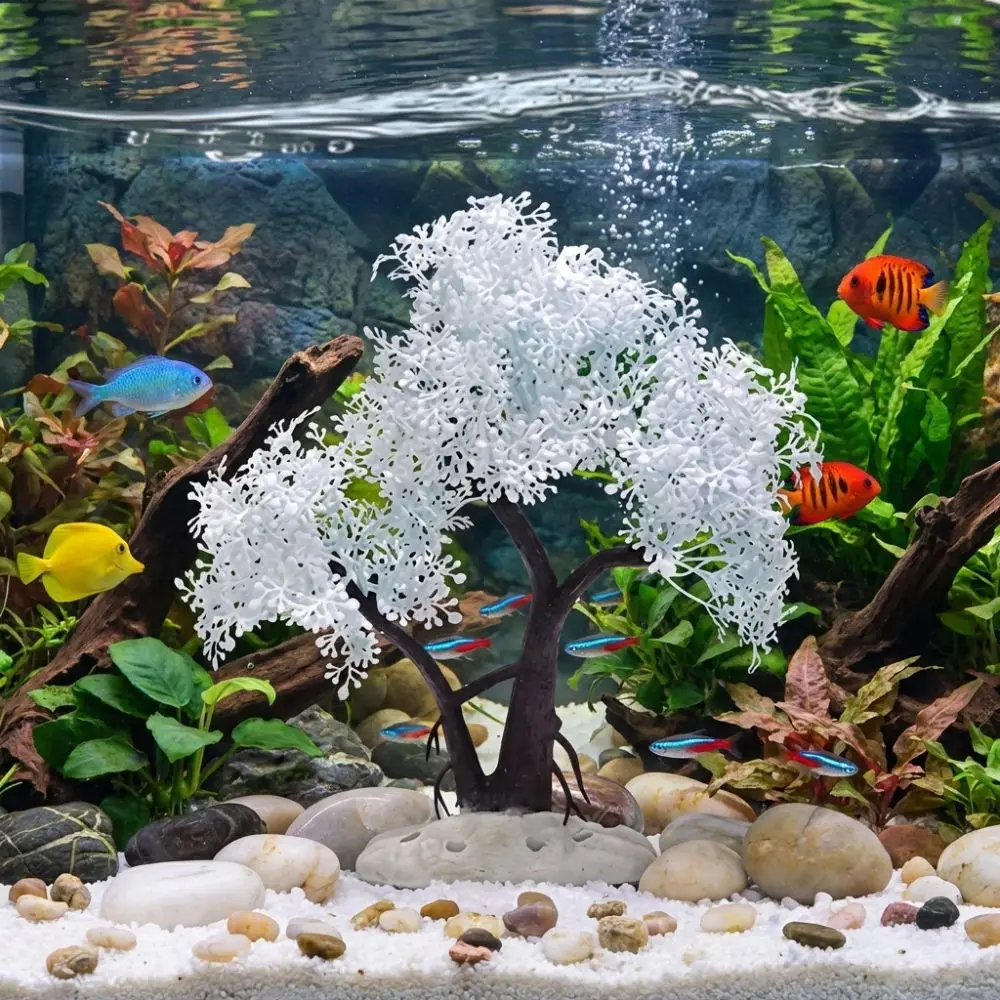 Realistic Aquarium Cherry Blossom Plastic Simulation Landscape Tree Natural Look Underwater Scene Artificial Plant Office Decor