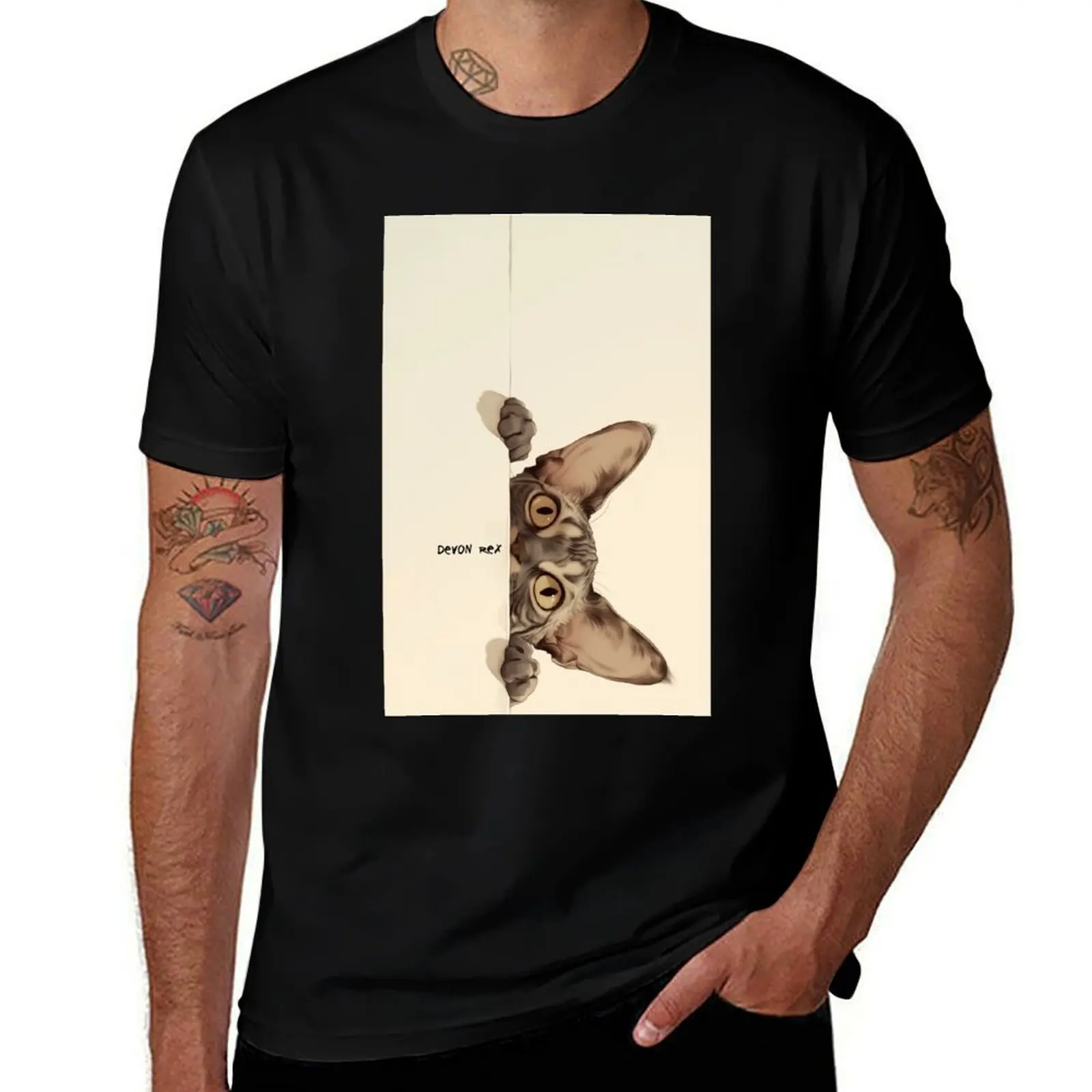 Peekaboo Devon Rex Cat T-Shirt Lightweight Basic Short Sleeve Shirt T-Shirt