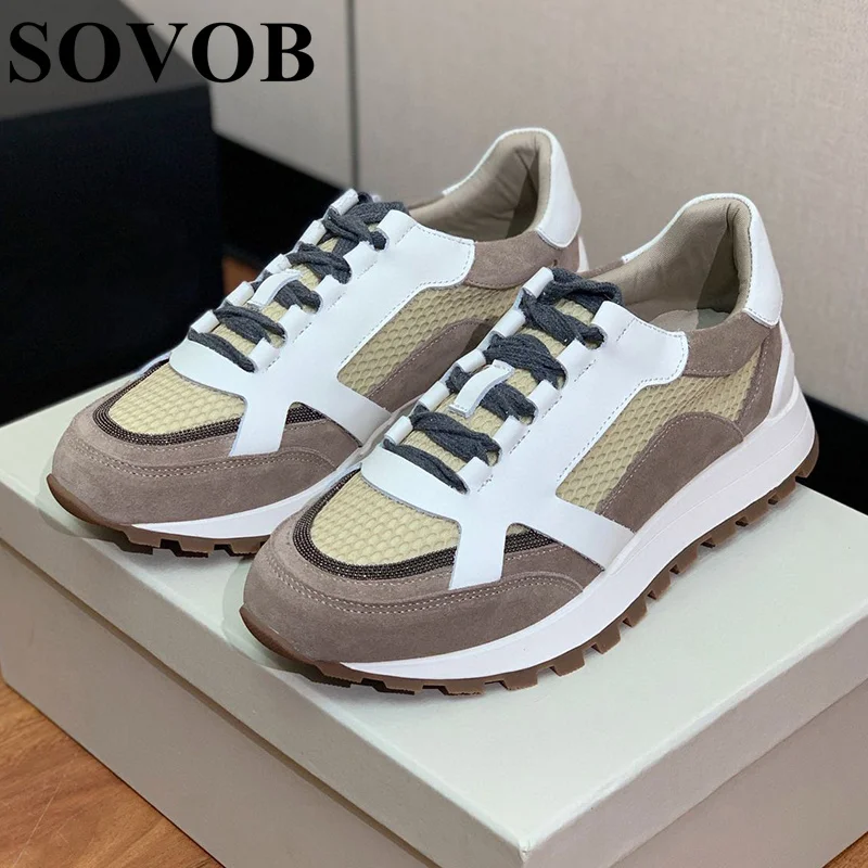 

Spring Autumn Mixed Color Retro Thick Soled Flat Shoes Women Round Toe Breathable Lace Up Sneakers Daily Versatile Casual Shoes