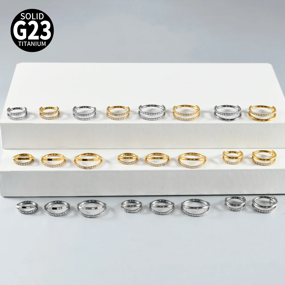 1PC G23 Titanium Hinged Clicker Cartilage Earring Hoop for Conch Helix 16G Septum Clicker Nose Rings Earlobe CZ Piercing Jewelry