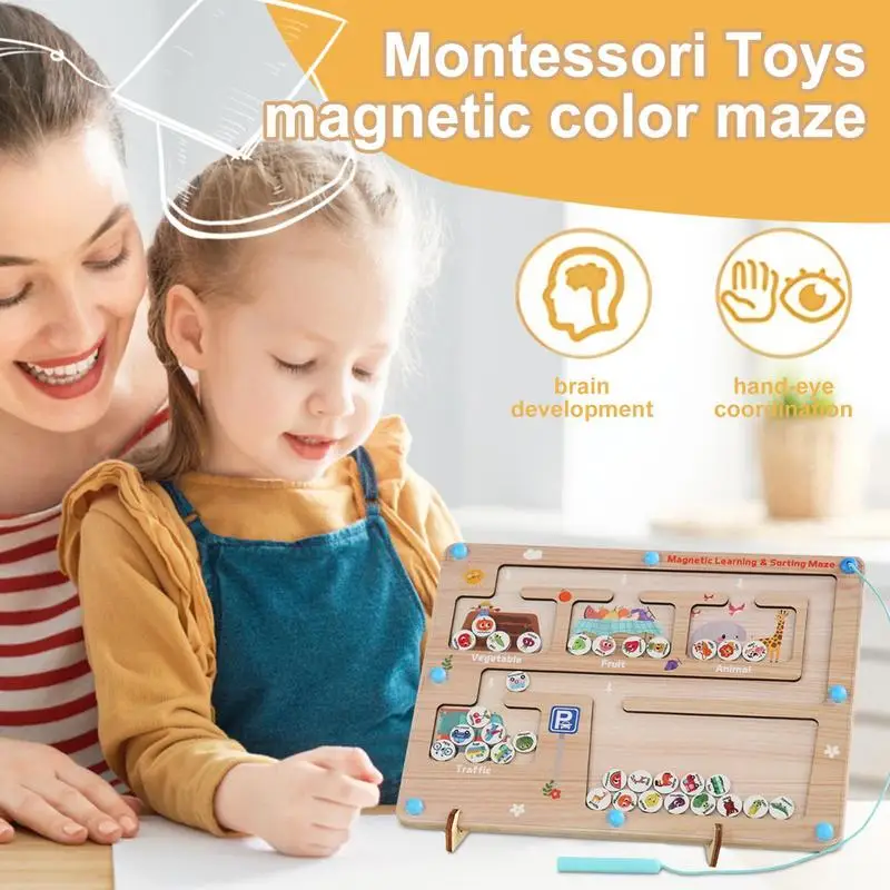 Madeira Magnetic Puzzle Board, Cognition Maze Board, brinquedo educativo precoce seguro para casa, escola, viagens e ao ar livre