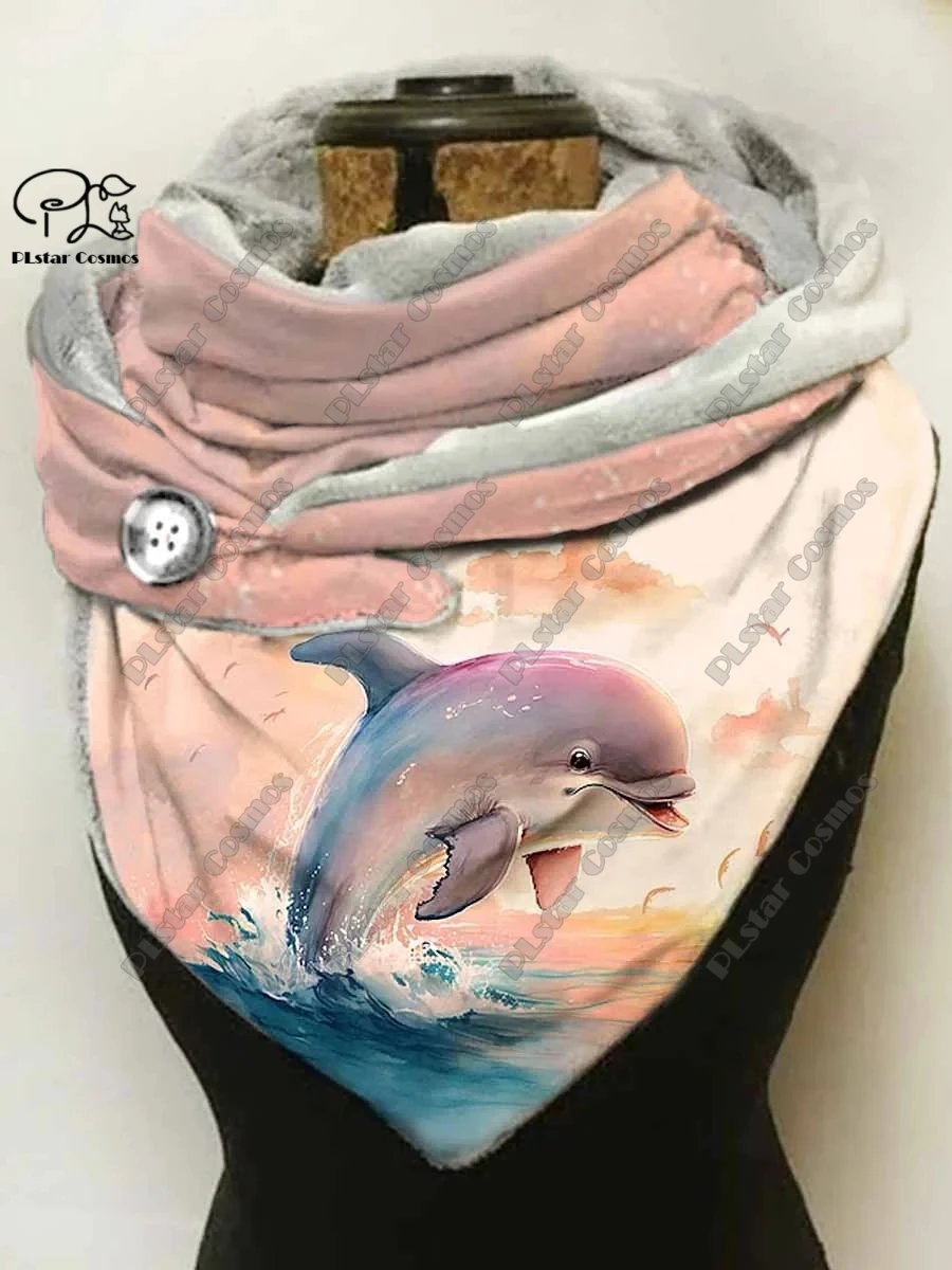 3D printing new animal series dolphin turtle otter pattern women\'s warm shawl spring and winter small triangle scarf