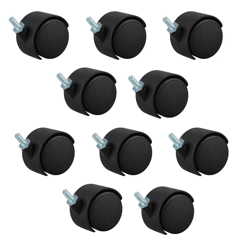 HOT SALE 10Pcs 6Mm Threaded Stem 40Mm Dual Wheel Rotatable Caster Black