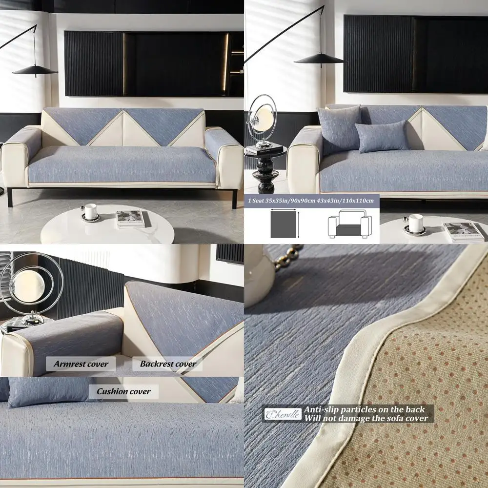 

Washable Chenille Sofa Cover, Luxurious Slipcover for All Seasons, Gray Blue, 1 Seat, 35x35 inches