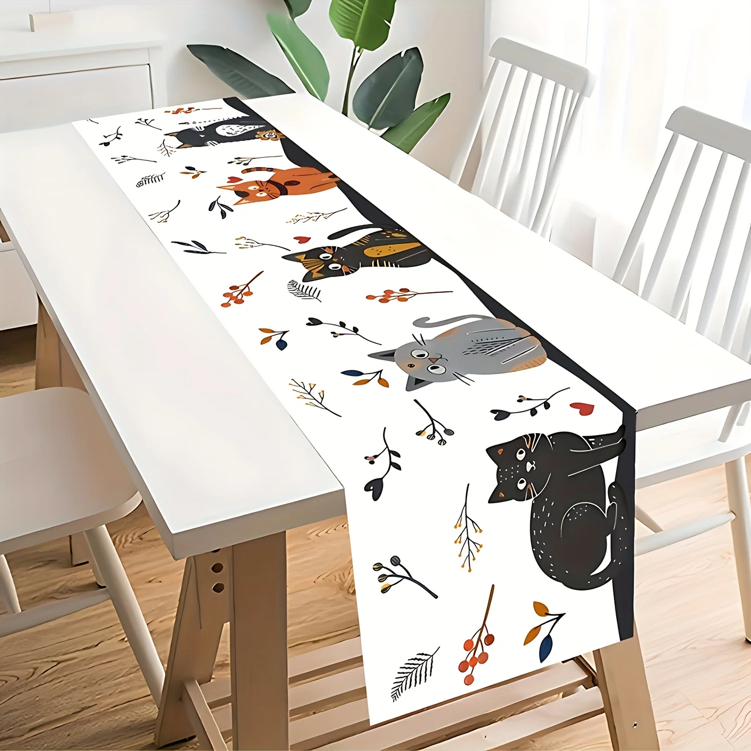 Christmas Cat Table Runner for Kitchen Dining Decor, Farmhouse Party, Seasonal Winter Holiday Home Decoration