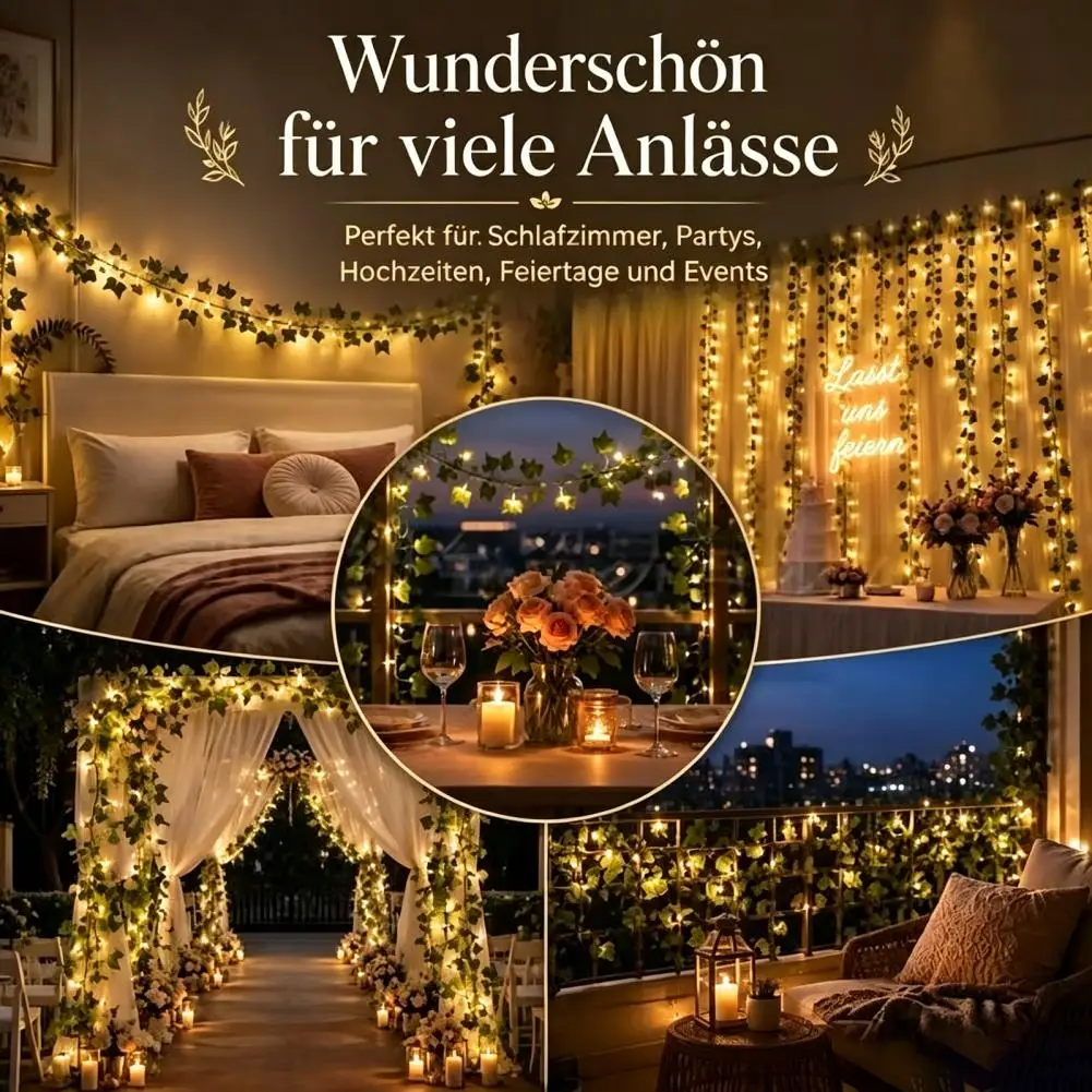 Artificial Ivy String Lights Christmas Party Wall Decoration 32.8ft Ivy Vine Fairy Lights Artificial Ivy Garland for Bedroom