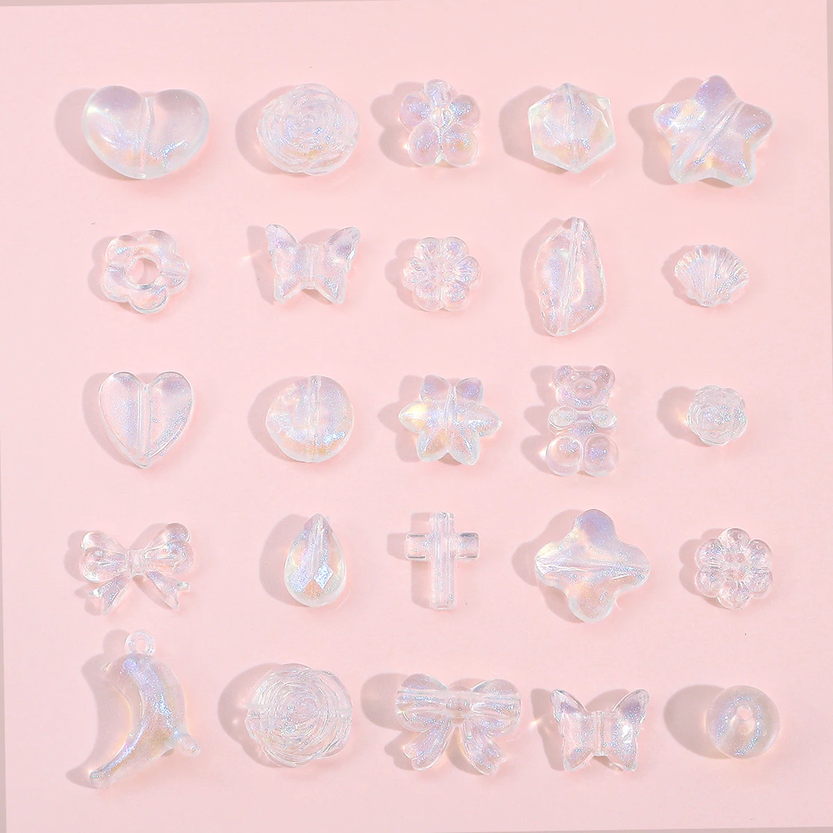 

20g Charms Flower Star Heart Bear Beads Rainbow Foil Acrylic Beads Loose for DIY Craft Bracelet Necklace Earring Jewelry Making