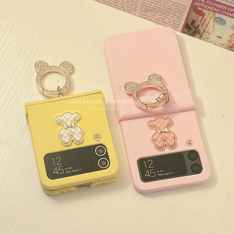 Cute Bear Ring Hinge Protective Cover for Samsung Galaxy Z Flip 3, 4, 5, Zflip5 Case