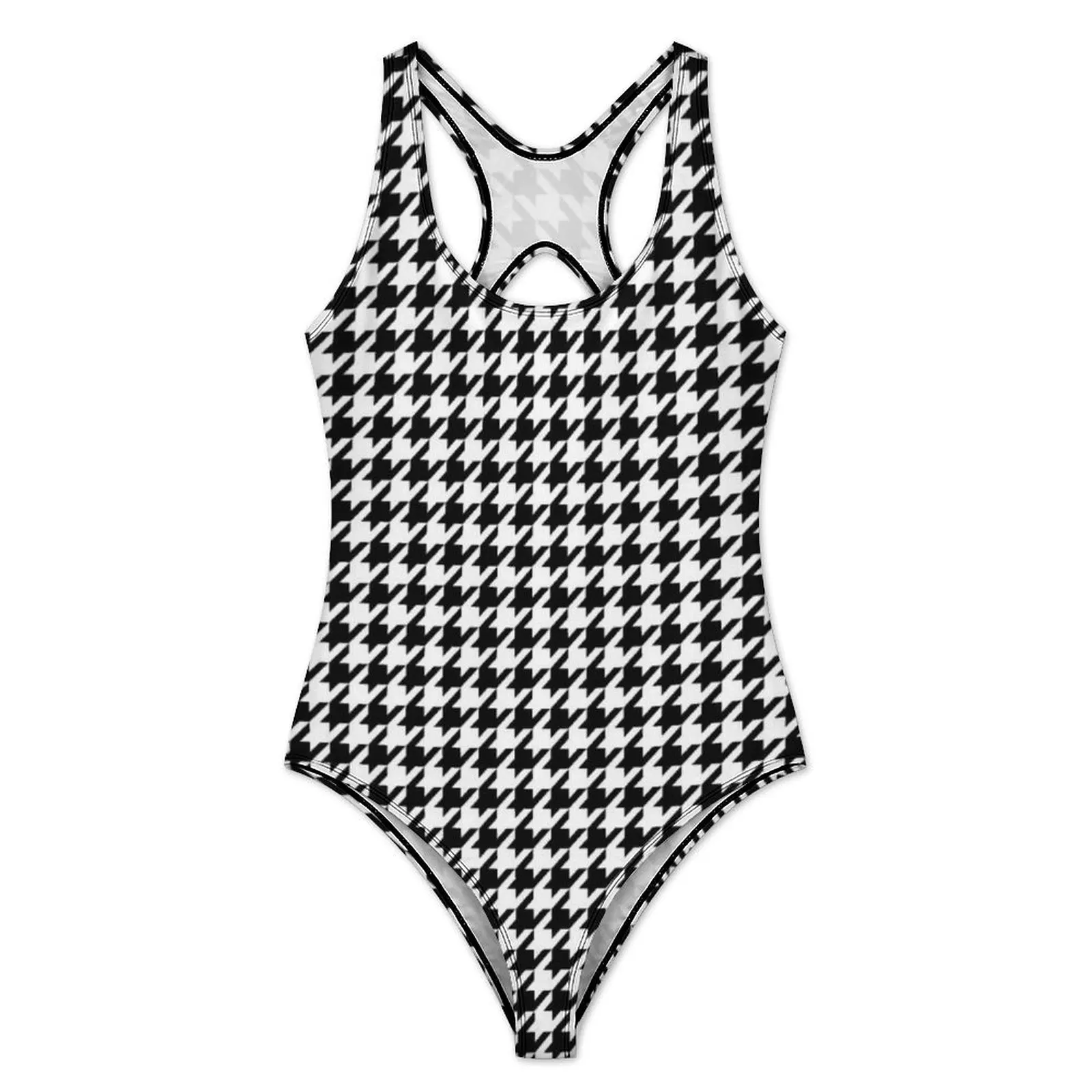 Black And White Houndstooth Swimsuit Classic Pattern Push Up Swimwear One Piece Fitness Bathing Suit Bodysuit Sexy Beach Outfits