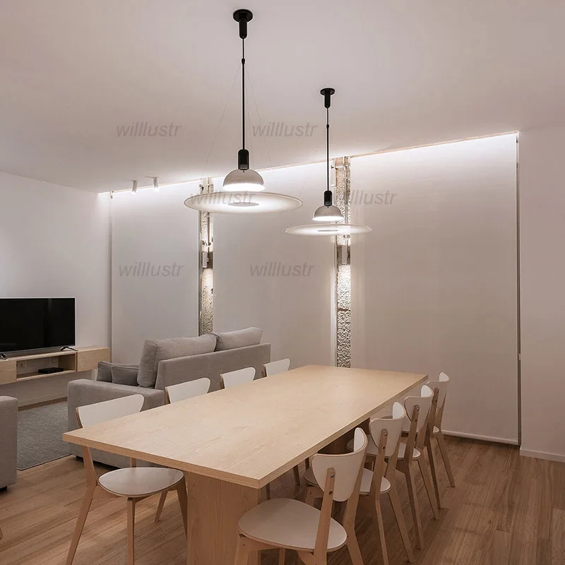 

Acrylic Frisbi Pendant Lamp Modern Metal Hanging Light Hotel Cafe Bar Living Dining Bedroom LED Suspension Ceiling Chandelier