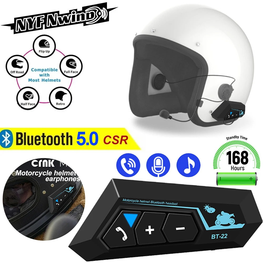 

BT22 Bluetooth Motorcycle Helmet Headset Headphone Wireless Motor Bike Handsfree Stereo Earphone Speaker With Soft Mic