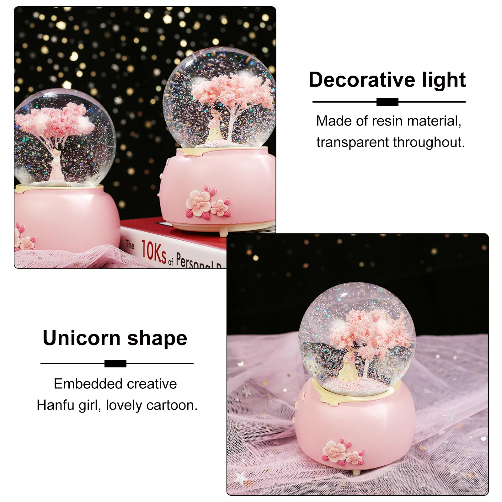 

Exquisite Ancient Style Hanfu Crystal Ball Luminous Snowflake Music Box Birthday Gift Decor Music Box