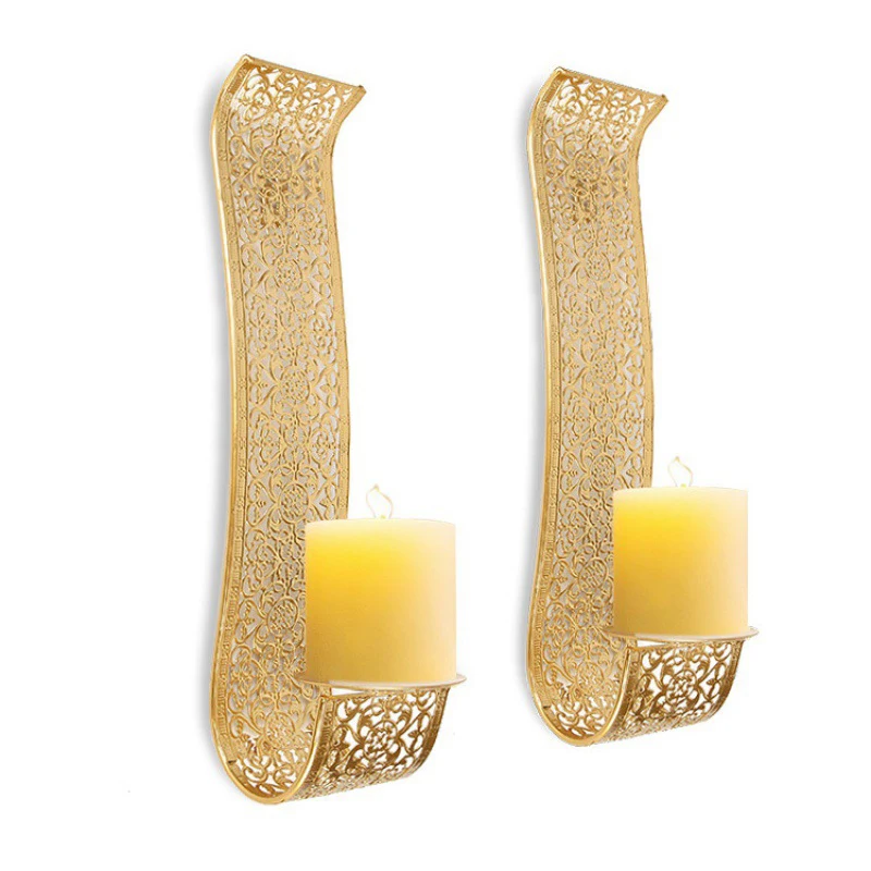 PEANDIM Gold S-shaped Wall Hanging Candle Holders Home Wall Mounted Candle Stand Outdoor Wall Lamp Scented Ornaments Candlestick