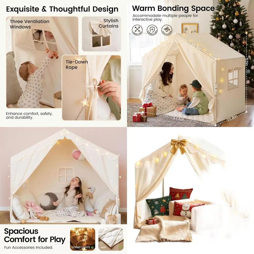 

Детская игровая палатка с ковриком и звездными огнями, 57x36x52 уголок для чтения в помещении, современный навес для детских комнат