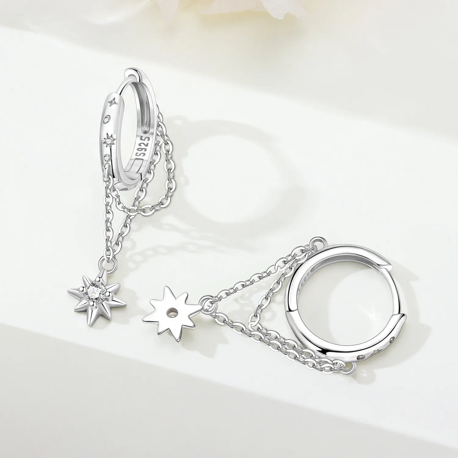 Elegante Doppelkreis-Stern-und-Mond-Ohrringe aus Echtem 925 Sterling Silber, Edle Schmuckstücke für Frauen und Mädchen, Geburtstags- und Feiertagsgeschenke – Detail 30