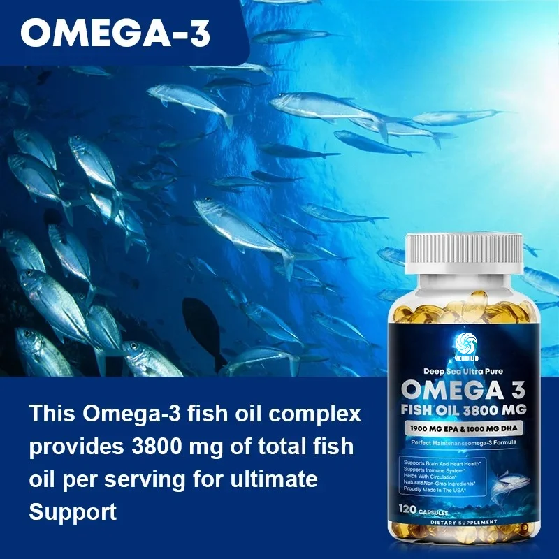 Omega 3 Fish Oil Supplement, EPA+DHA - Suitable for Heart, Liver, Eye, Brain,Joint Health-Attention,Memory,and Emotional Support