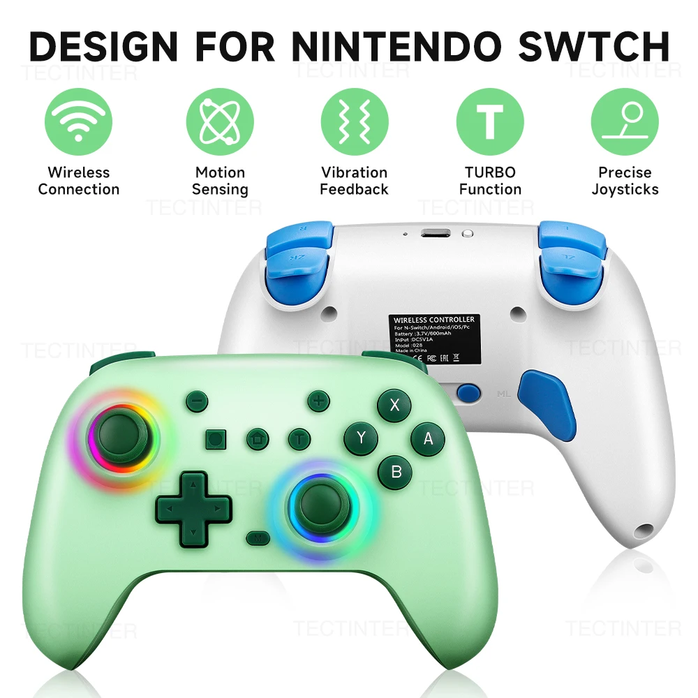 

RGB Wireless BT Controller For Nintendo Switch/OLED/Lite Gamepad For Android Phone/PC Joystick/TV Box/Steam With Turbo Function