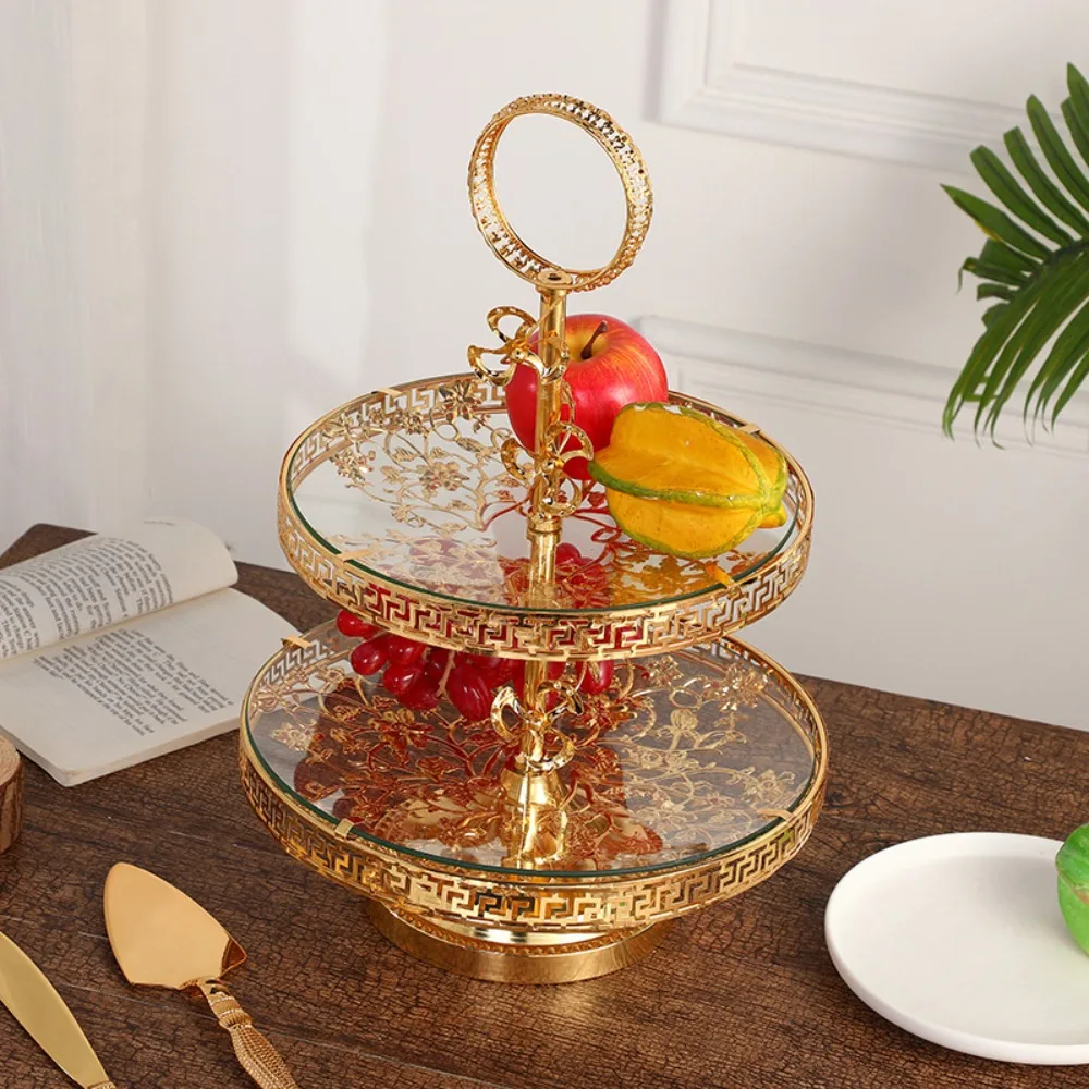 2 layered iron fruit tray, Cupcake Tarts  Dessert dried fruit Glass display plate, household table ware handicrafts gift