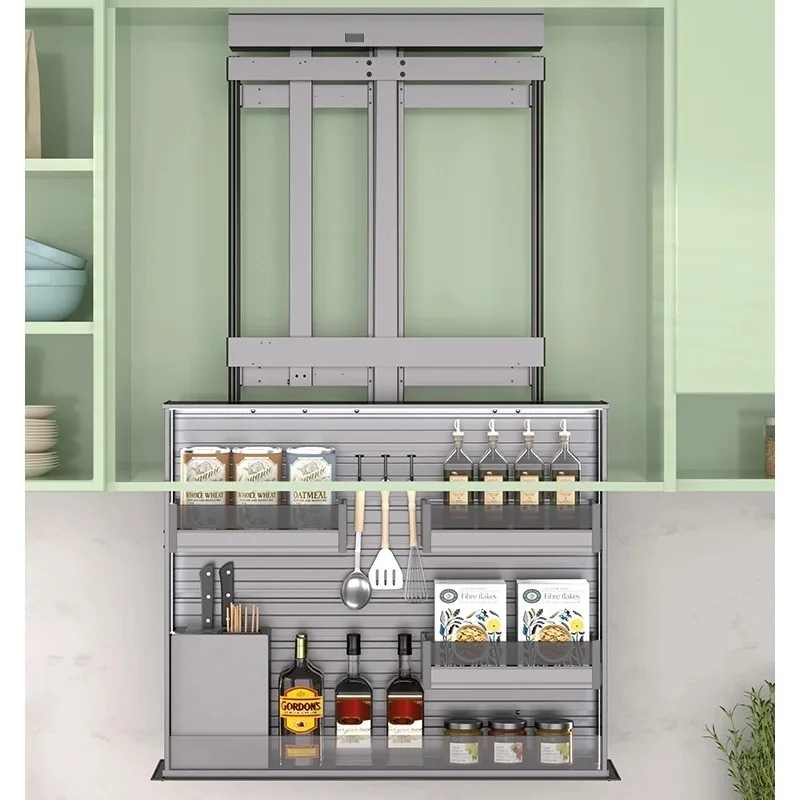 

Kitchen Hanging Cabinet Vertical Lifting Basket Touch Control Pull-down Automatic Seasoning Basket