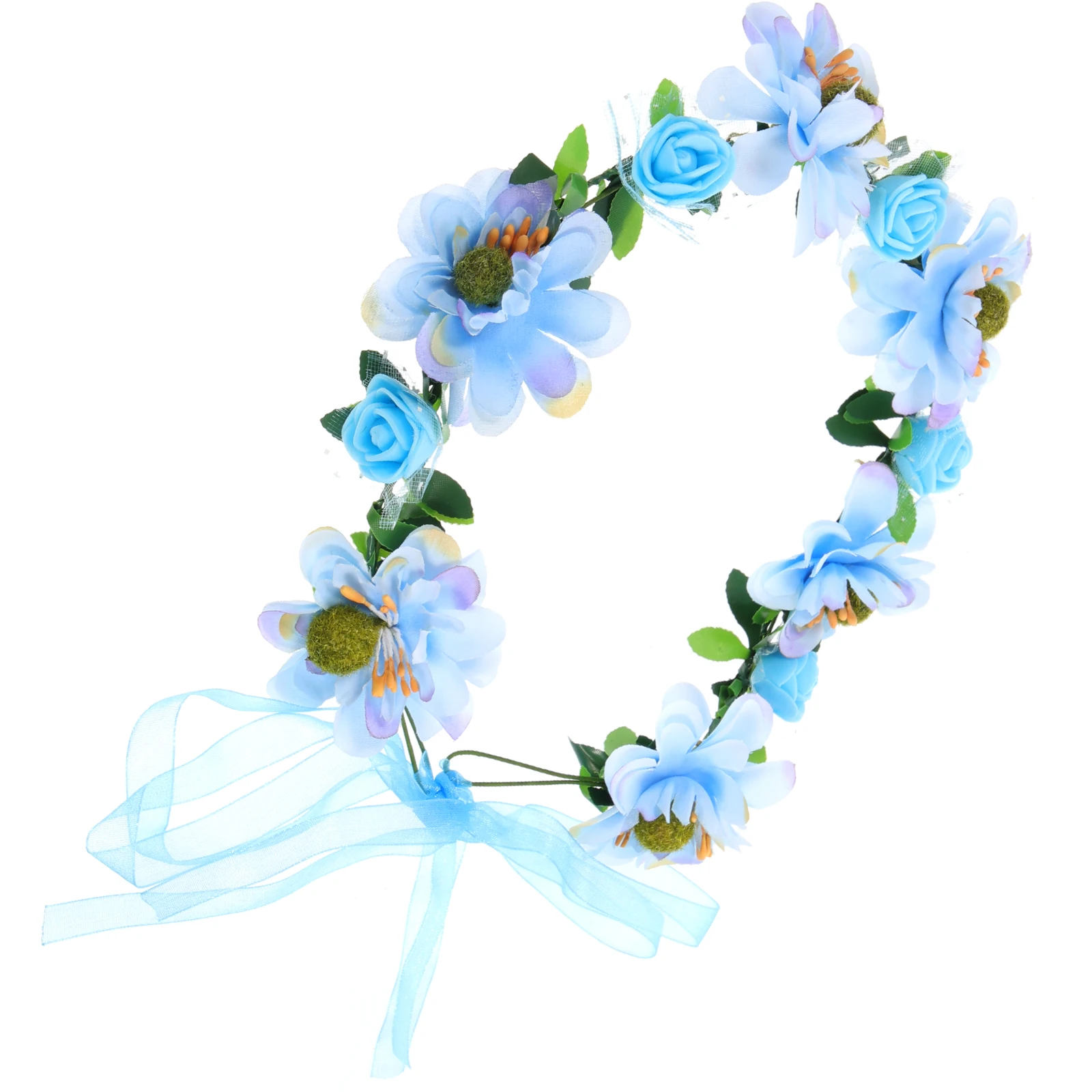 

Цветочная повязка на голову, женская повязка на голову с цветочной короной, маленький синий венок, гирлянда, свадебная регулируемая цветочная корона