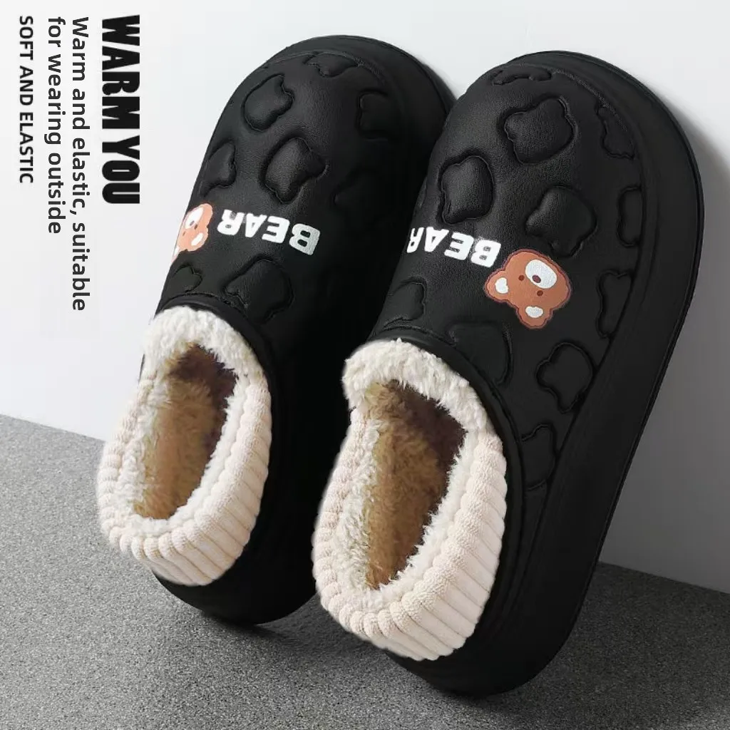 شباشب قطنية للرجال والنساء، موديل شتوي جديد، مضادة للانزلاق، دافئة ومبطنة، مقاومة للماء، أحذية منزلية سهلة الارتداء