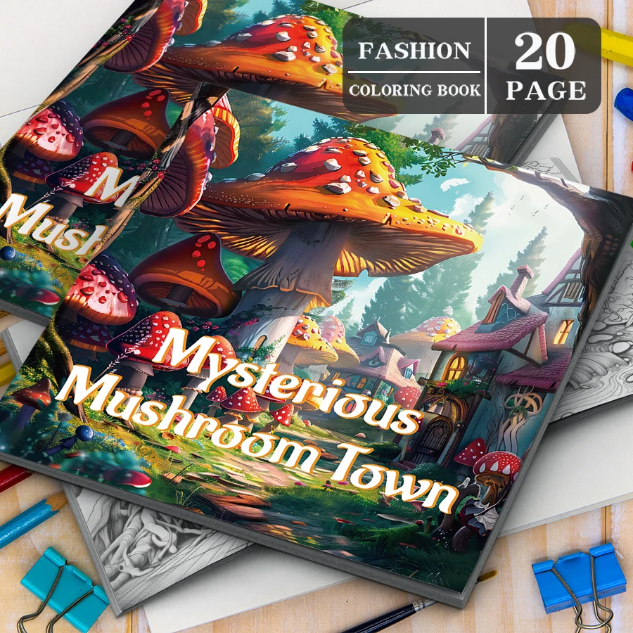 1pc Mysterious Mushroom Town Coloring Book 20 Page Children & Adult Picture Book For Relieve Stress Kill Time Drawing Gifts