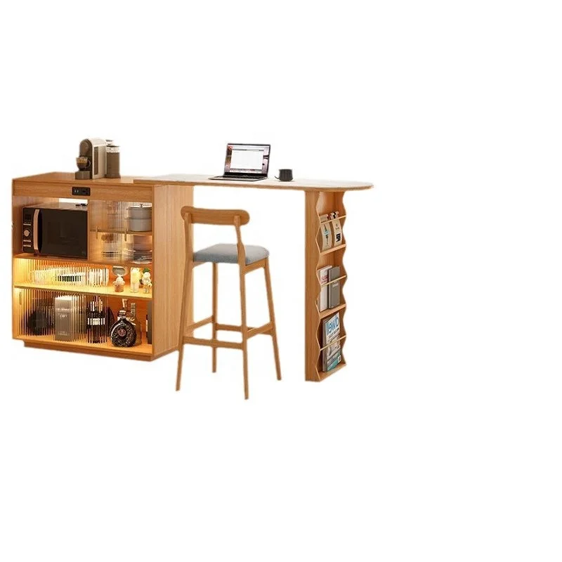 Bar Table Island Side Cabinet One Home Retractable Living Room Solid Wood Sofa Side Cabinet Walnut Color