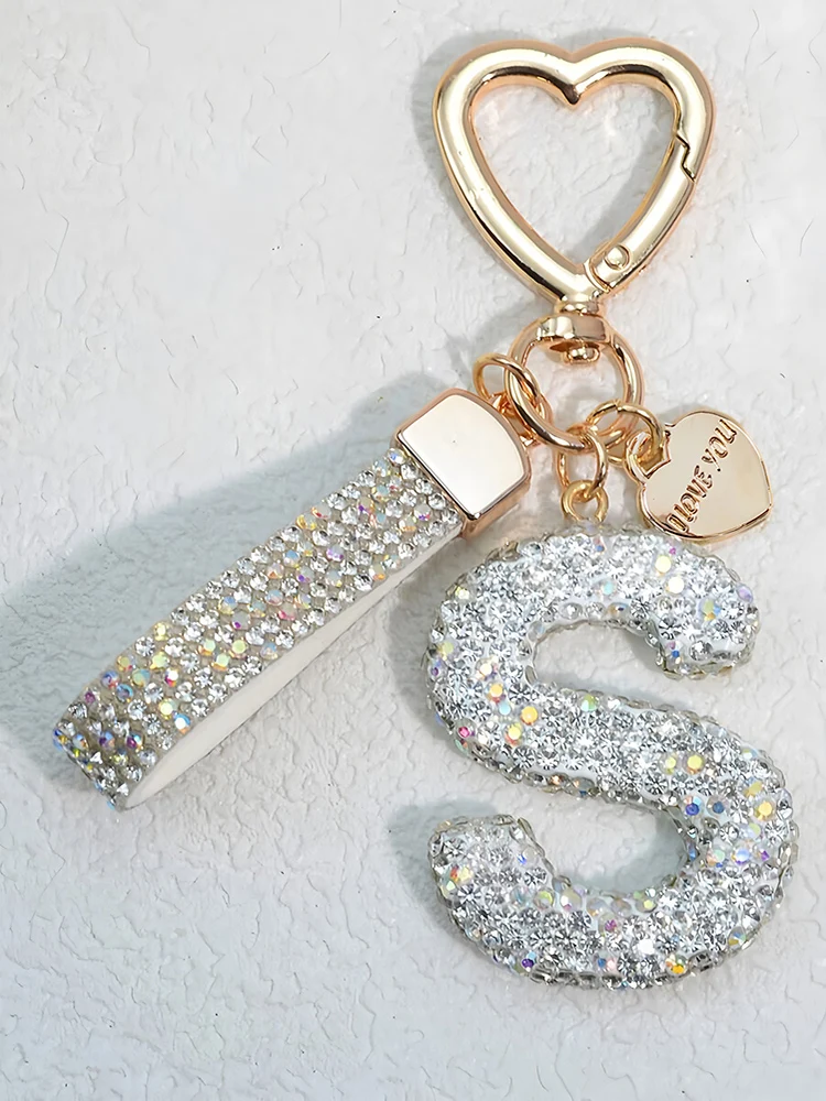 Glänzender Diamant-Besatz 26 Englische Initialen Schlüsselanhänger Auto Hochwertiger Schlüsselring Damenhandtasche Zierlicher Anhänger Thanksgiving-Geschenke – Detail 19