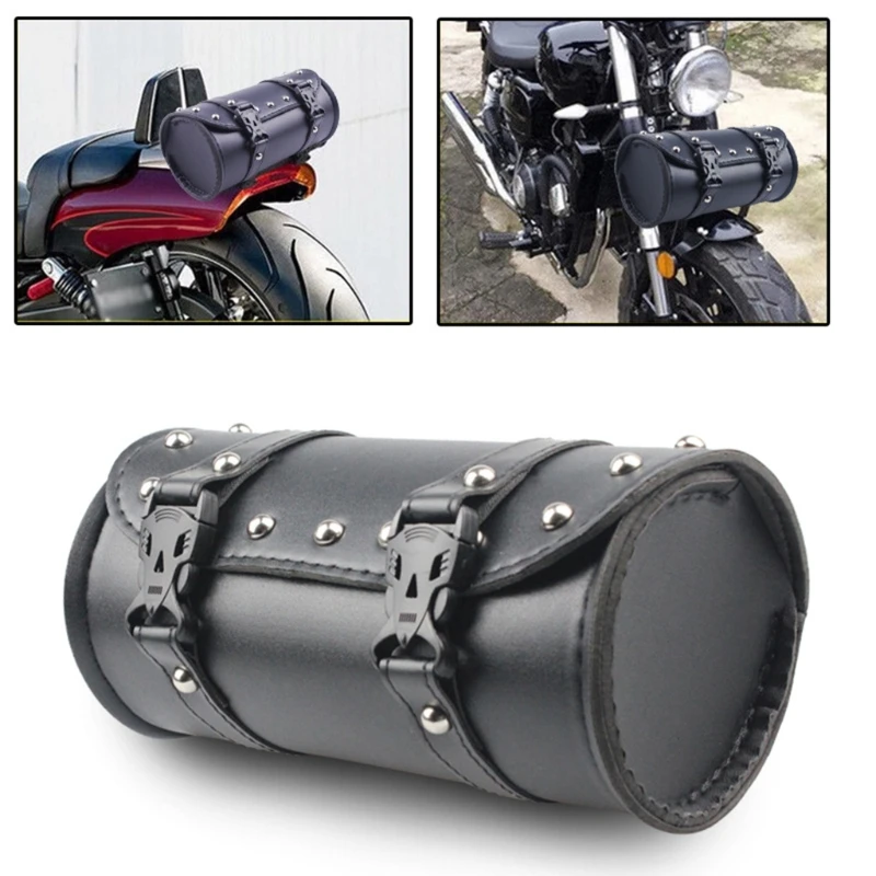 Universal Motorcycle Side Bag Black Leather Storage Handlebar Saddlebag Drop shipping