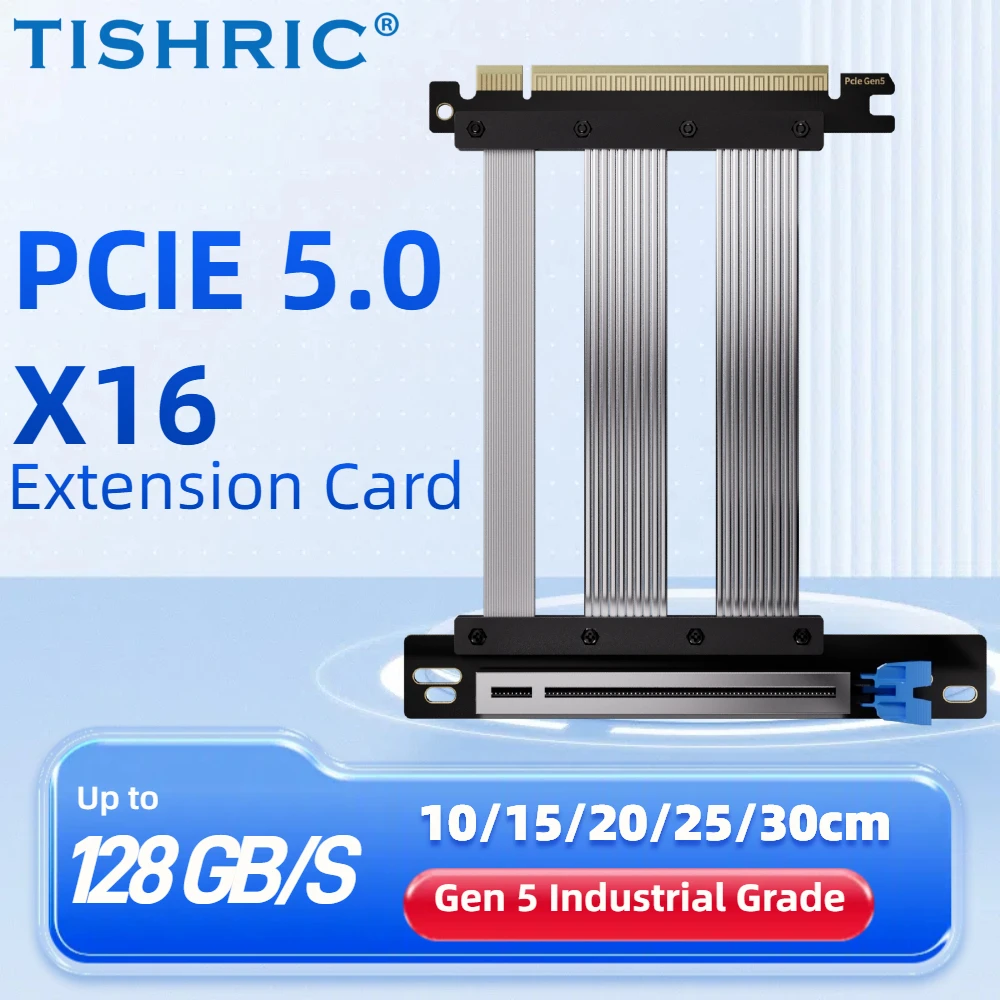 TISHRIC 10/15/20/30 cm haakse PCIE 5.0 Riser-kabel voor Gen 5 GPU verticale montage X16 128 GB/s snelheid compatibel met PCIe 4.0