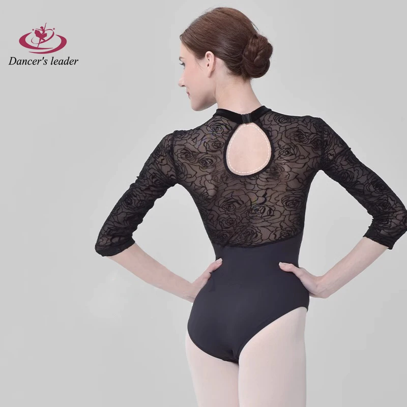 Justaucorps de costume de ballet pour femmes, vêtements d'entraînement, maille floquée, vêtements assiste pour la performance, robe de yoga