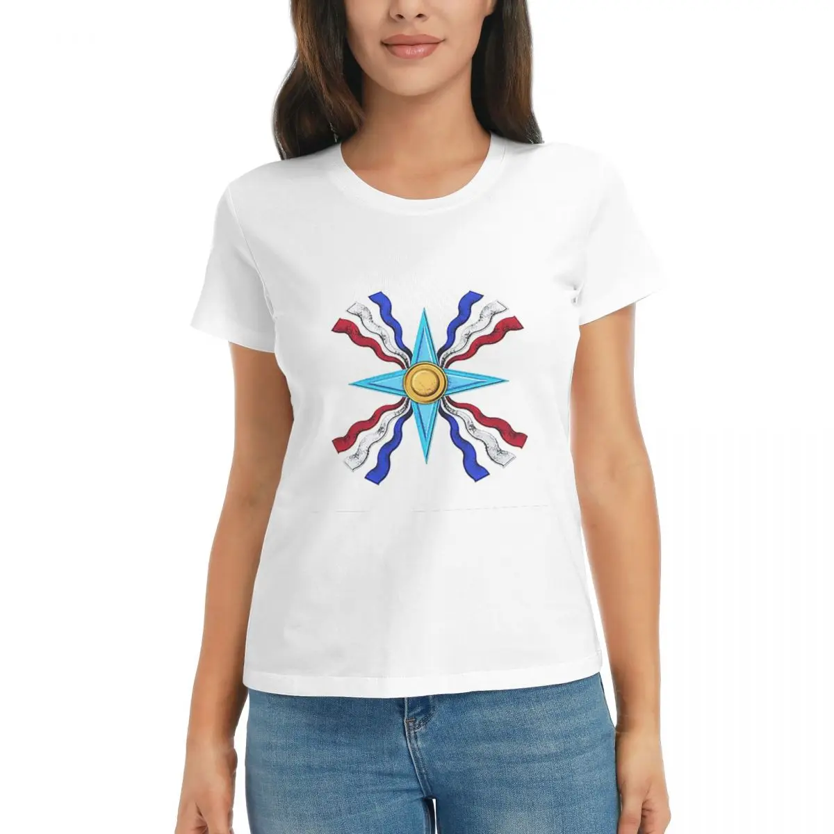 

Женская футболка с флагом ассирийского сурейо, летняя, с коротким рукавом, круглым вырезом, из хлопка, уличная одежда