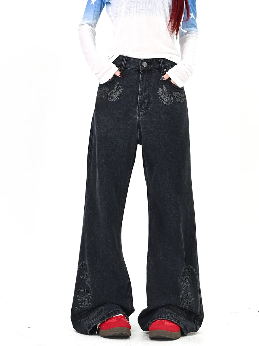 

Женские джинсы Waed Denim, весна 2026, новые, свободные, в корейском стиле BF, широкие брюки в уличном стиле, модные повседневные брюки с вышивкой перьями
