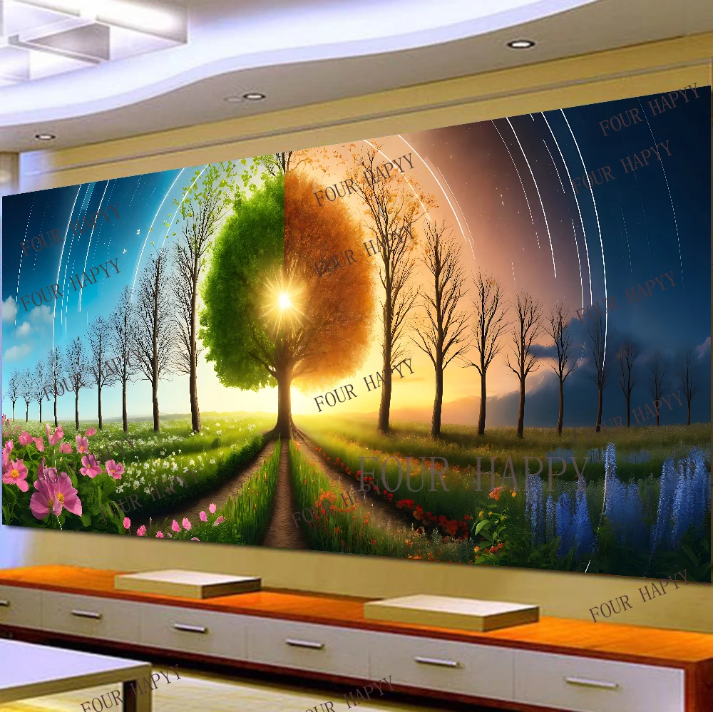 5D DIY Large Diamond Painting Cross Trees Nature Landscape Wall Art, Full Round Drill, Embroidery Home Decor