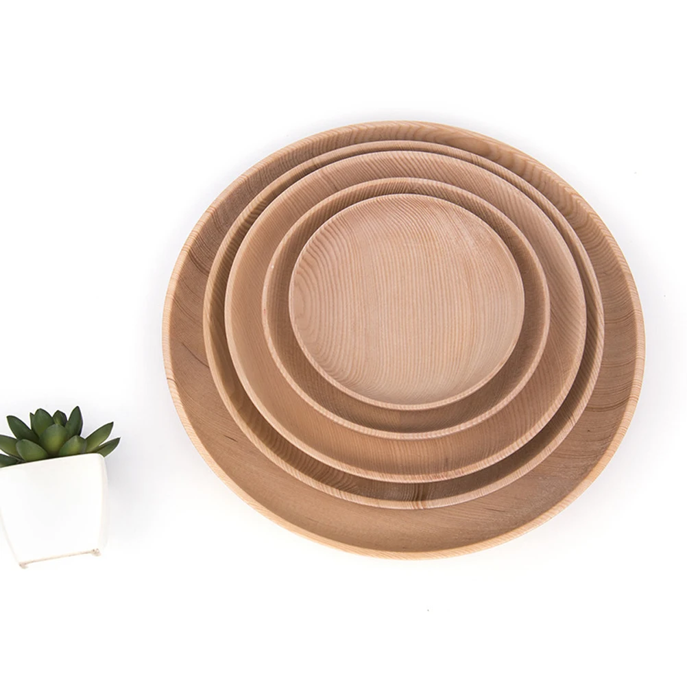 

Round Serving Platter Dessert Plate Dinnerware Natural Wood Eco Friendly Sturdy Flat Perfect Dinner Entertaining Holiday Meals
