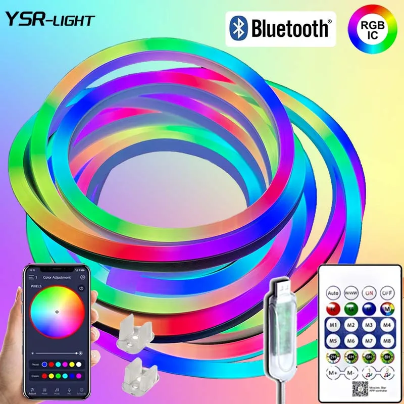 USB5V BLE Neon RGBIC LED Light Bluetooth Controller Chasing Effect Voice Control TV Backlight DIY Room Decor Multi Scenes