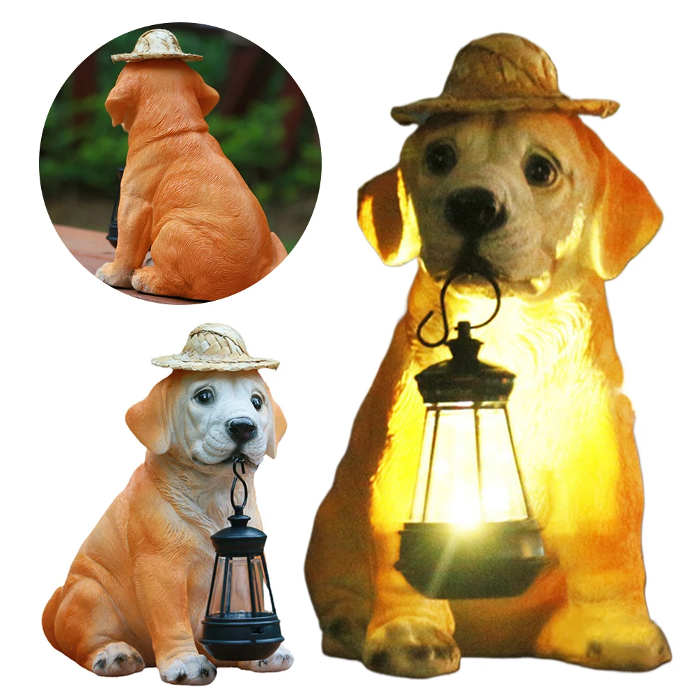 Luz Solar de simulación para perros, estatuas de perros de resina impermeables para exteriores, luces Led nocturnas para camino, Patio, jardín, decoración de balcón