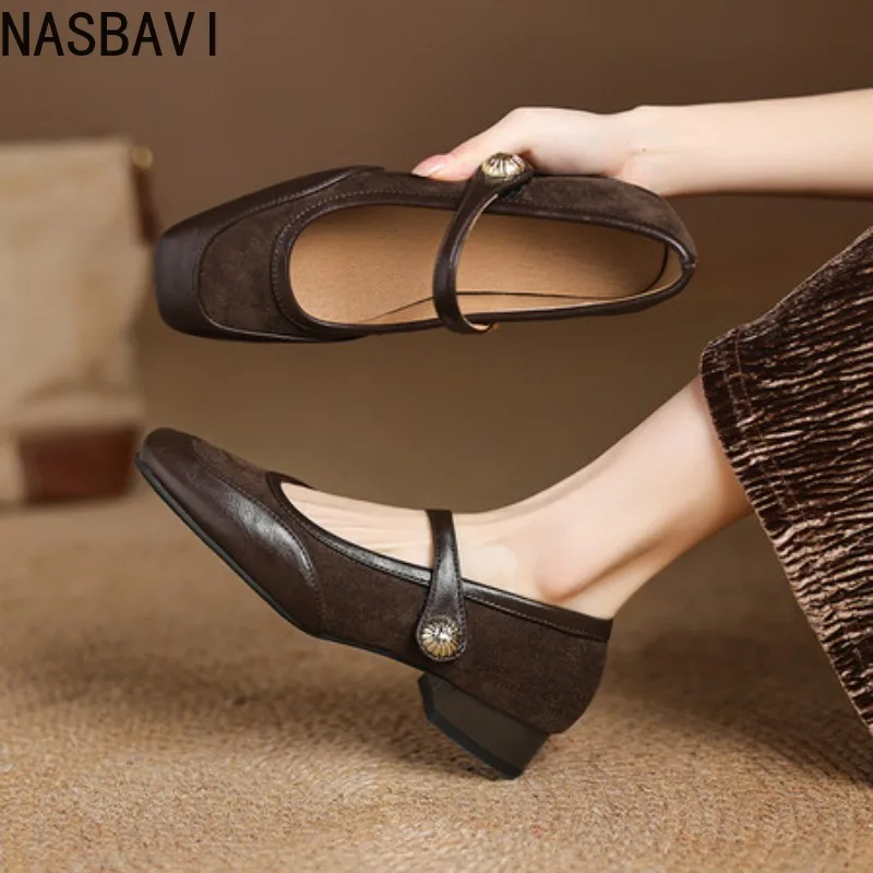 

NASBAVI Spring High -heeled Shoes Female 2025 Dwarf Retro Dress Shoes New Fashionable Square Toe Shallow Mouthpiece 34-43