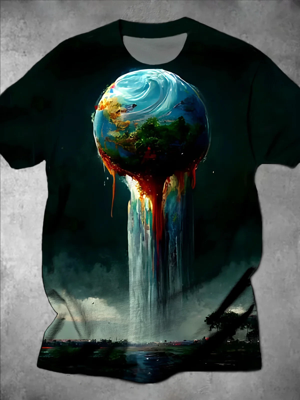 Men's Fashion Street 3D Planet Earth Printed Short Sleeve T-Shirt Men's Modern Urban Streetwear Round Neck Casual Short Sleeve