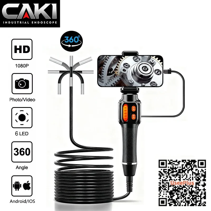Two-Way Articulating Borescope Industrial Endoscope Camera with Light 1m Inspection Scope for Automotive and Aircraft Mechanics
