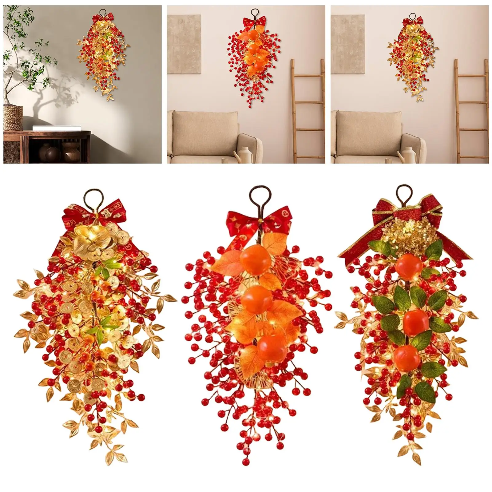 

Светящийся искусственный венок из ПВХ для двери, украшение для гостиной и вечеринок, праздничный декор к Весеннему фестивалю 2026